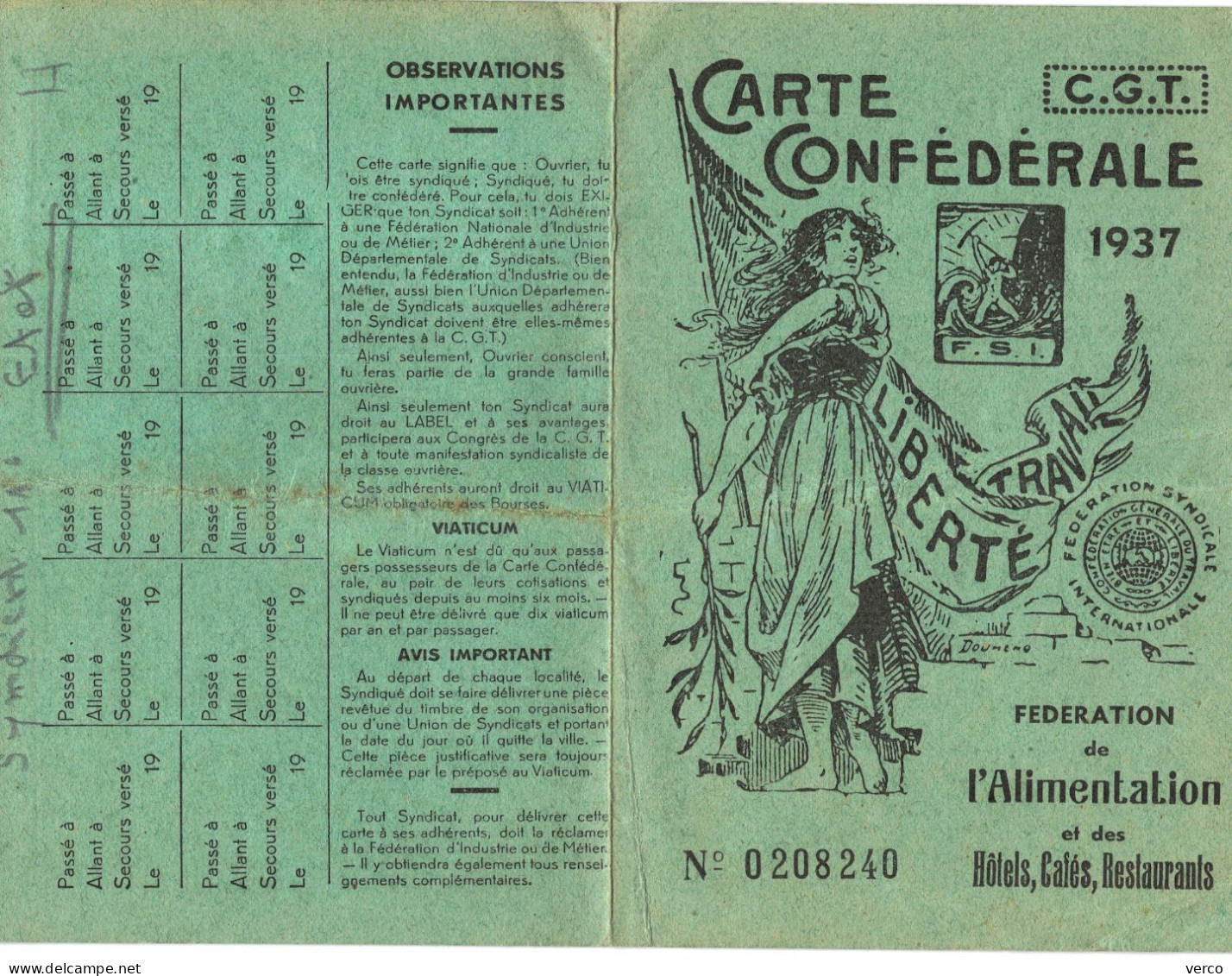 Carte POSTALE  Ancienne De  SYNDICAT - Carte CGT De 1937, Fédération De L'Alimentation (4 Volets) - Gewerkschaften