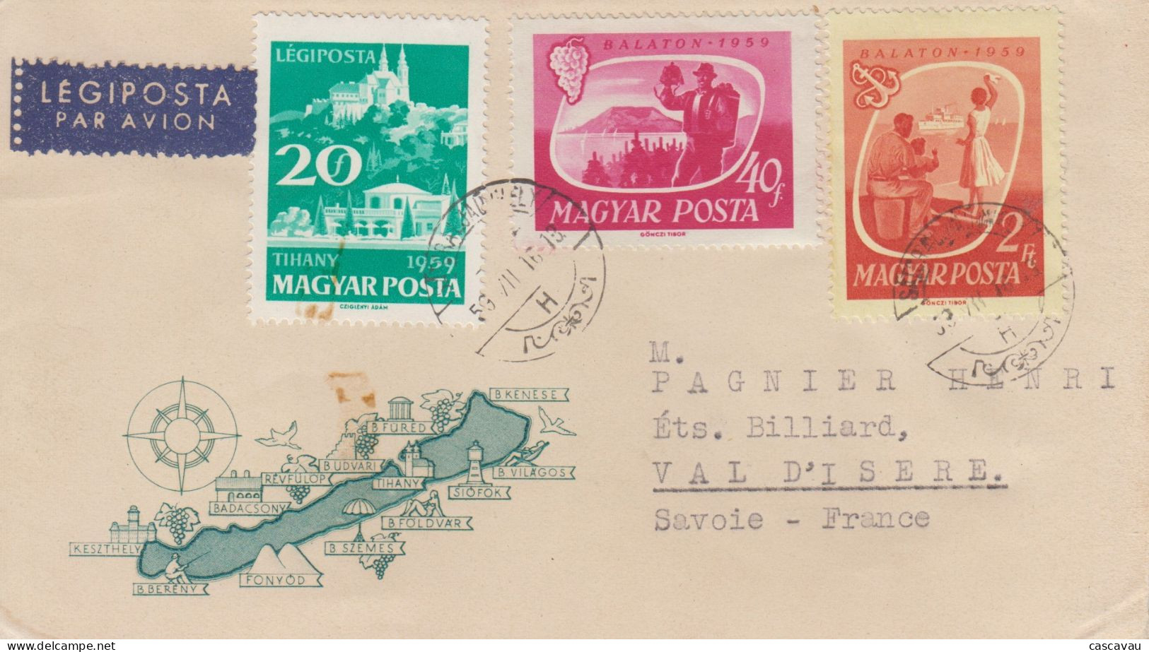 Enveloppe  FDC   1er   Jour    HONGRIE    Lac   BALATON   1959 - FDC