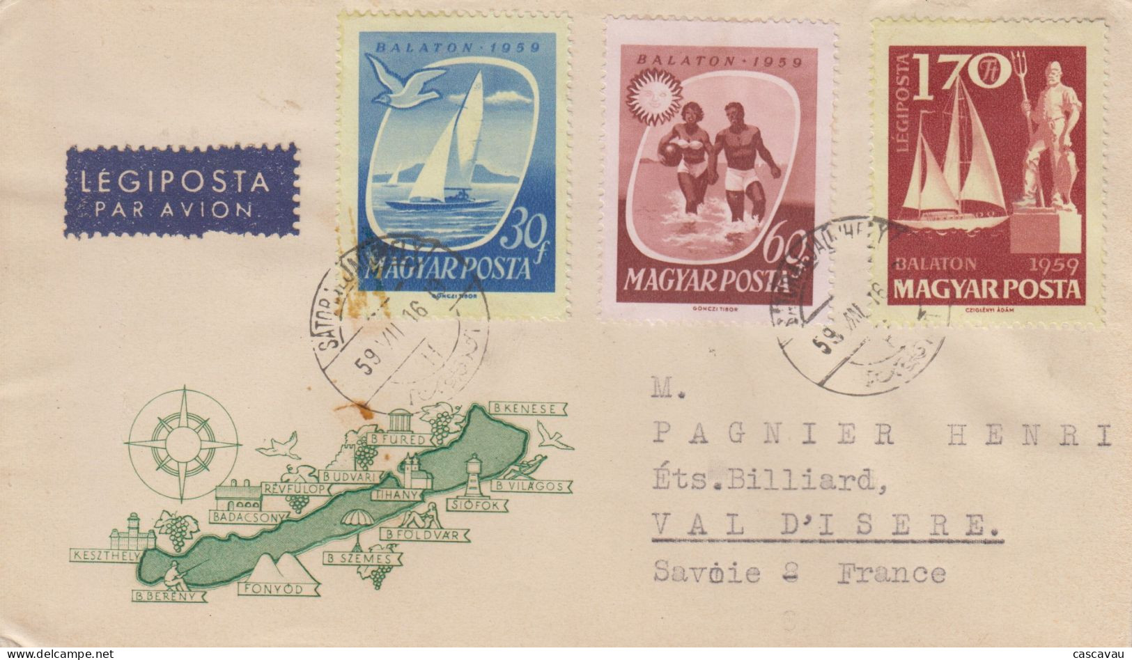 Enveloppe  FDC   1er   Jour    HONGRIE    Lac   BALATON   1959 - FDC