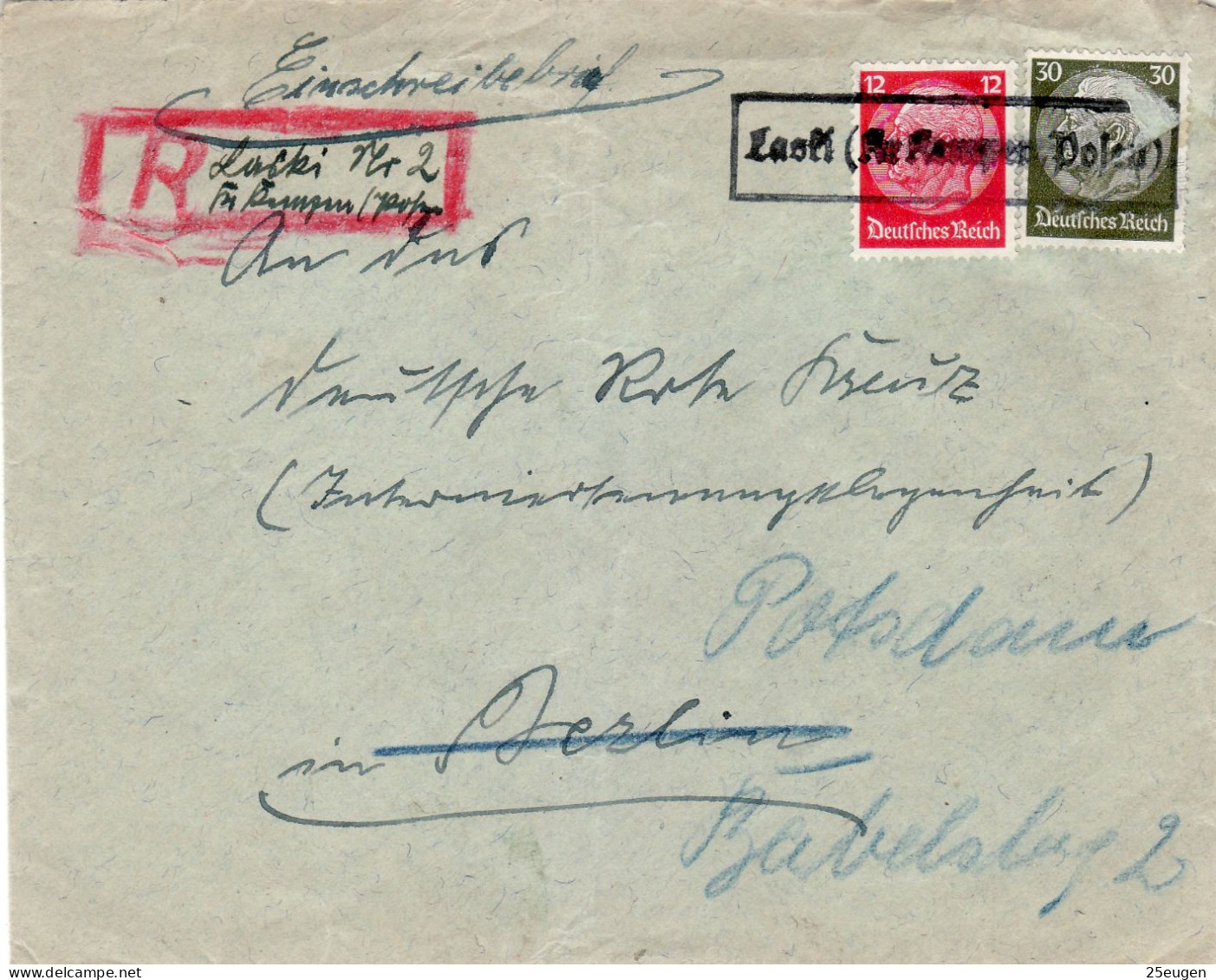 GERMAN OCCUPATION 1939  R -  LETTER  SENT FROM LASKI NEAR KĘPNO TO POTSDAM BABELSBERG - Altri & Non Classificati