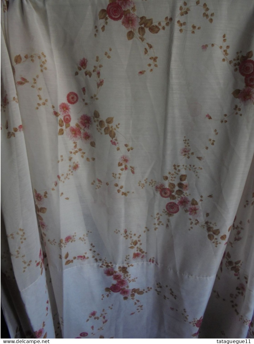 Vintage - Grand Rideau Voilage Fleurs Rouge Années 70 - Laces & Cloth