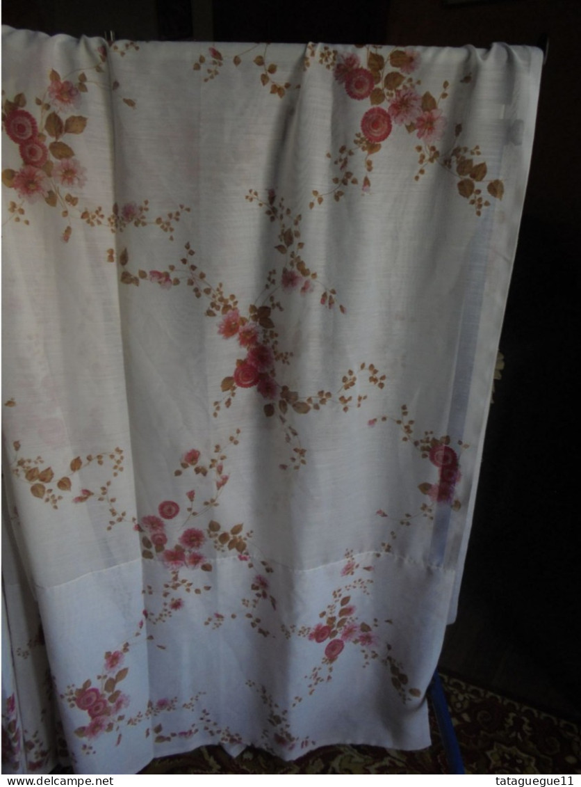 Vintage - Grand Rideau Voilage Fleurs Rouge Années 70 - Laces & Cloth