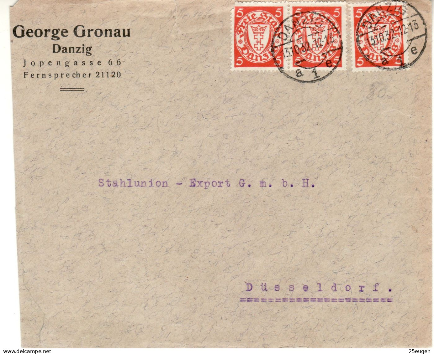 DANZIG 1932  LETTER SENT FROM DANZIG TO DUESSELDORF - Covers & Documents