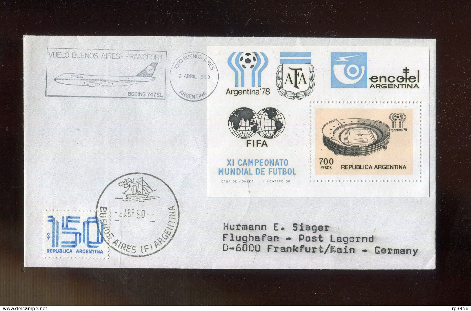 "ARGENTINIEN" 1978, Block 20 Auf Brief Nach Deutschland (B007) - Blocks & Sheetlets