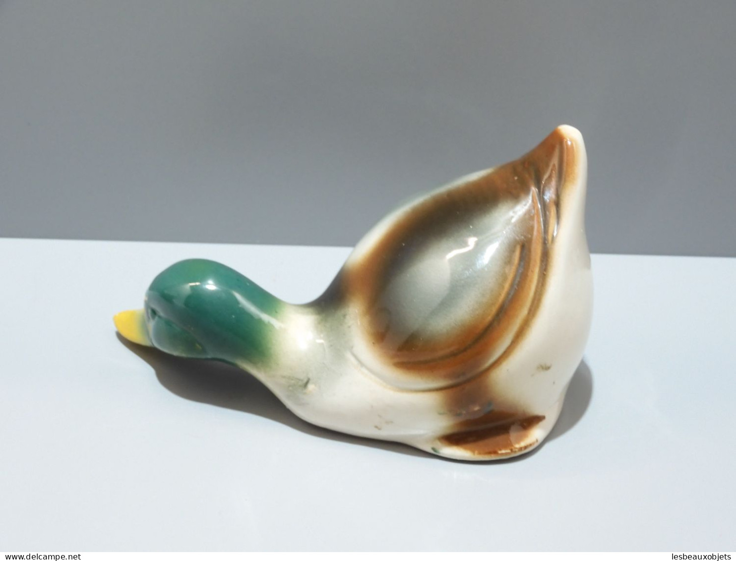 -SUJET CANARD COL VERT CERAMIQUE objet déco Collection Vitrine XXe    E