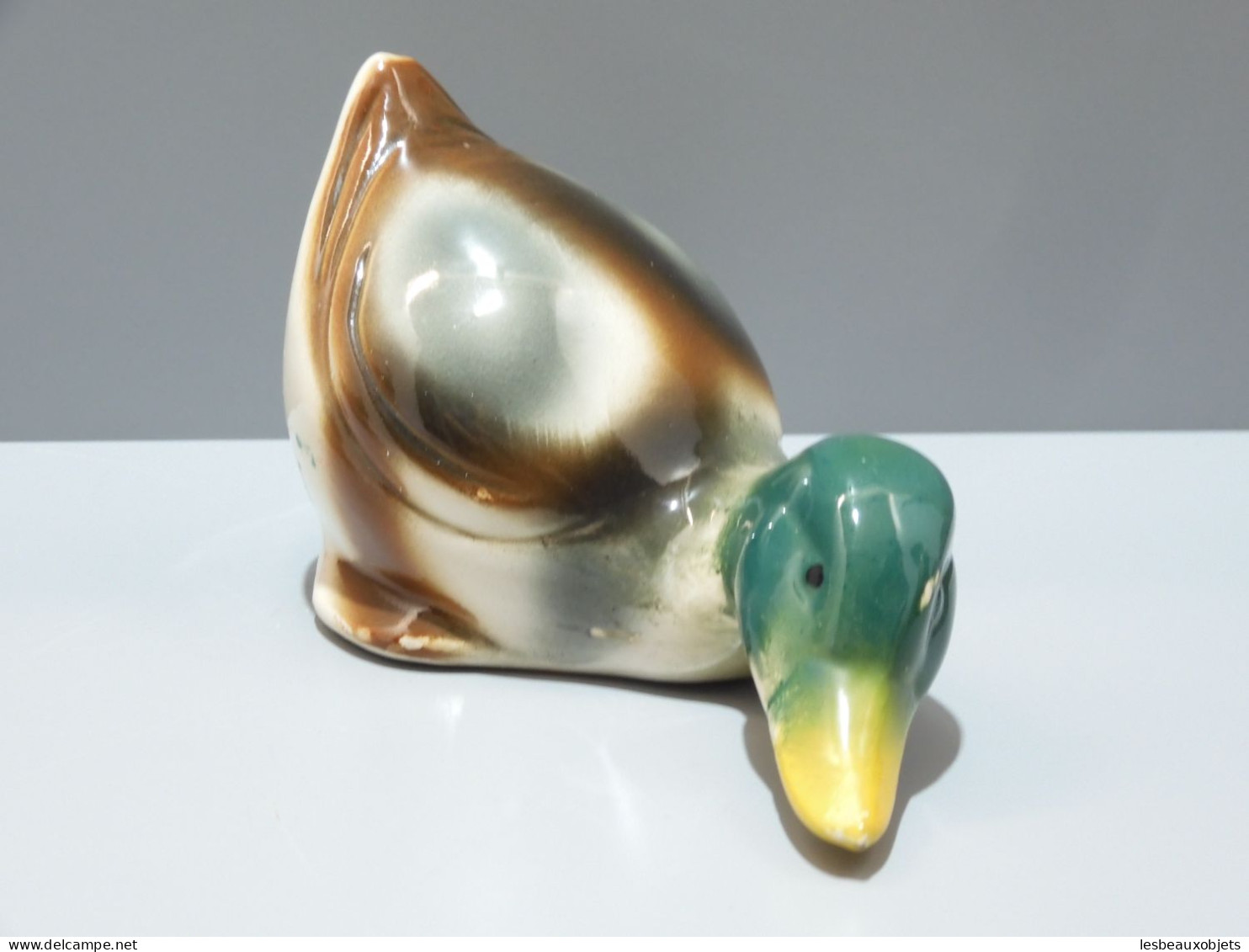 -SUJET CANARD COL VERT CERAMIQUE objet déco Collection Vitrine XXe    E