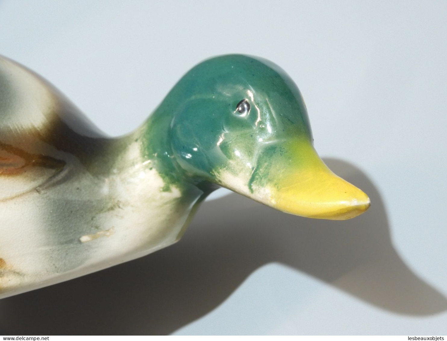 -SUJET CANARD COL VERT CERAMIQUE objet déco Collection Vitrine XXe    E