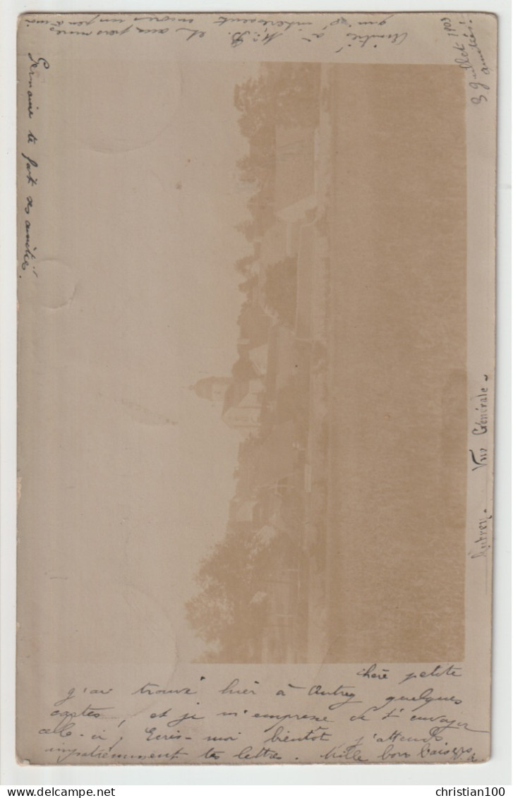 CARTE PHOTO ECRITE  DE AUTREY EN 1903 - VUE GENERALE DE LA COMMUNE ET DE L' EGLISE ( AUTREY LES GRAY ) RARE -z 4 SCANS Z - Autrey-lès-Gray