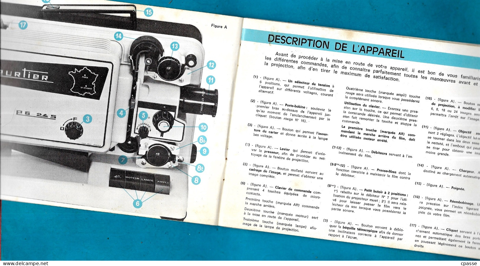 Cinéma Amateur, Manuel D'utilisation PROJECTEUR HEURTIER 8 SUPER 8 Et BiFILM Muet Et Sonore 42 St Saint-Etienne - Projectores