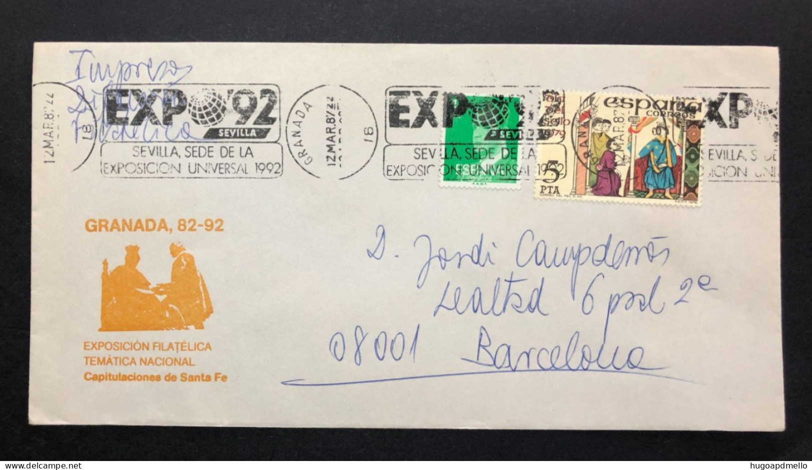 SPAIN, Cover With Special Cancellation « EXPO '92 », « GRANADA Postmark », 1987 - 1992 – Séville (Espagne)