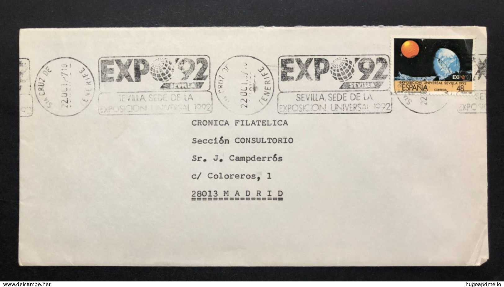 SPAIN, Cover With Special Cancellation « EXPO '92 », « STA. CRUZ De TENERIFE Postmark », 1987 - 1992 – Séville (Espagne)