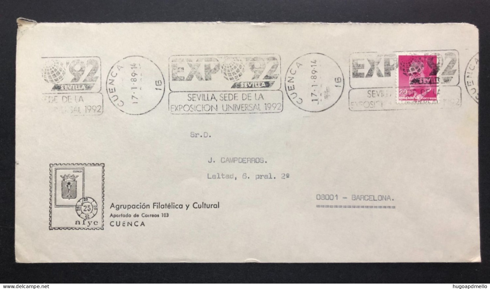 SPAIN, Cover With Special Cancellation « EXPO '92 », « CUENCA Postmark », 1989 - 1992 – Siviglia (Spagna)