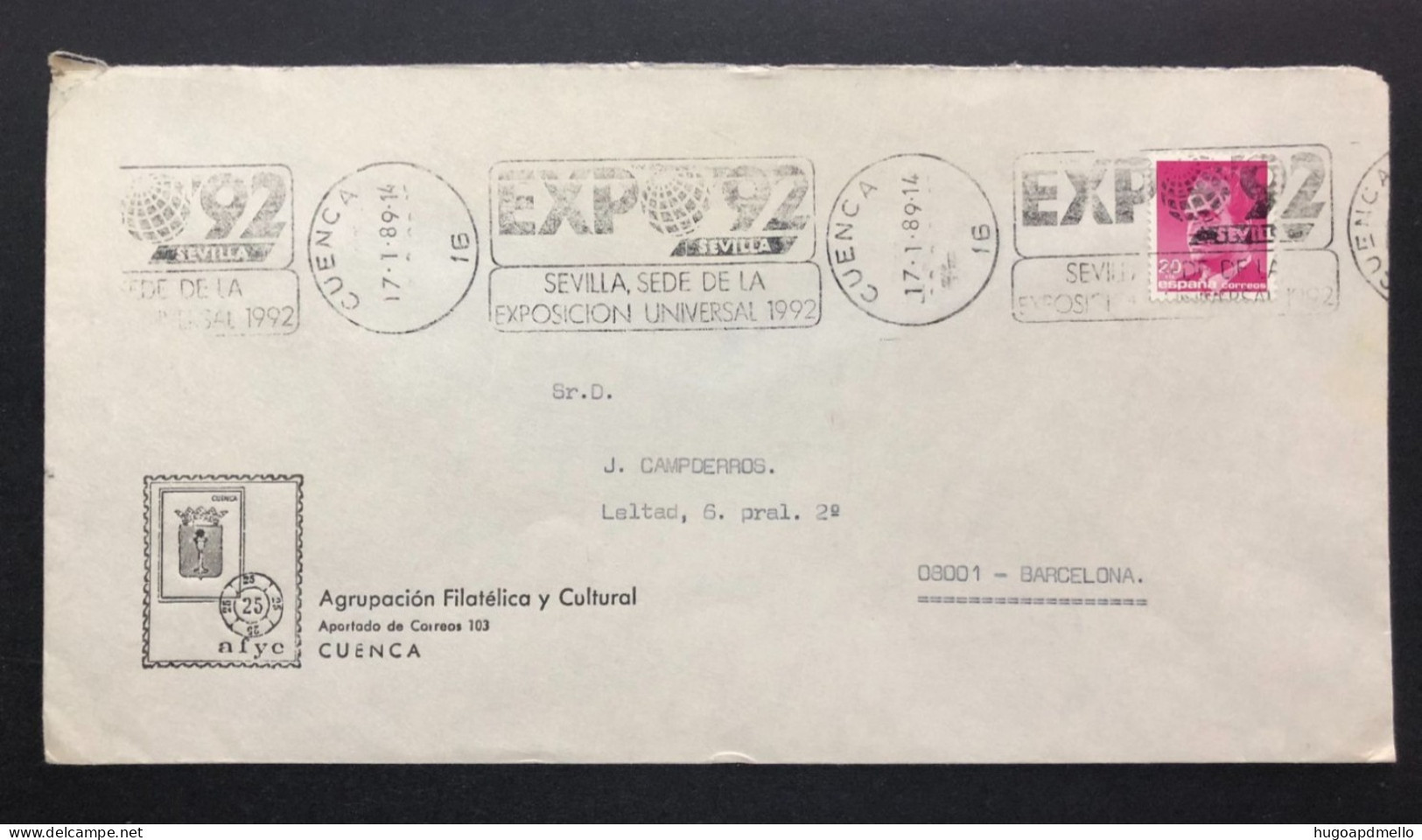 SPAIN, Cover With Special Cancellation « EXPO '92 », « CUENCA Postmark », 1989 - 1992 – Séville (Espagne)