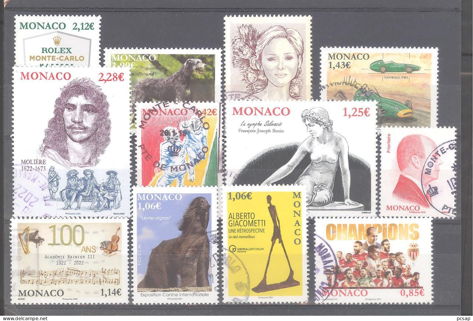 Monaco : Lot F De 12 Timbres Oblitérés (cachet Rond Ou Lignes Ondulées) - Used Stamps