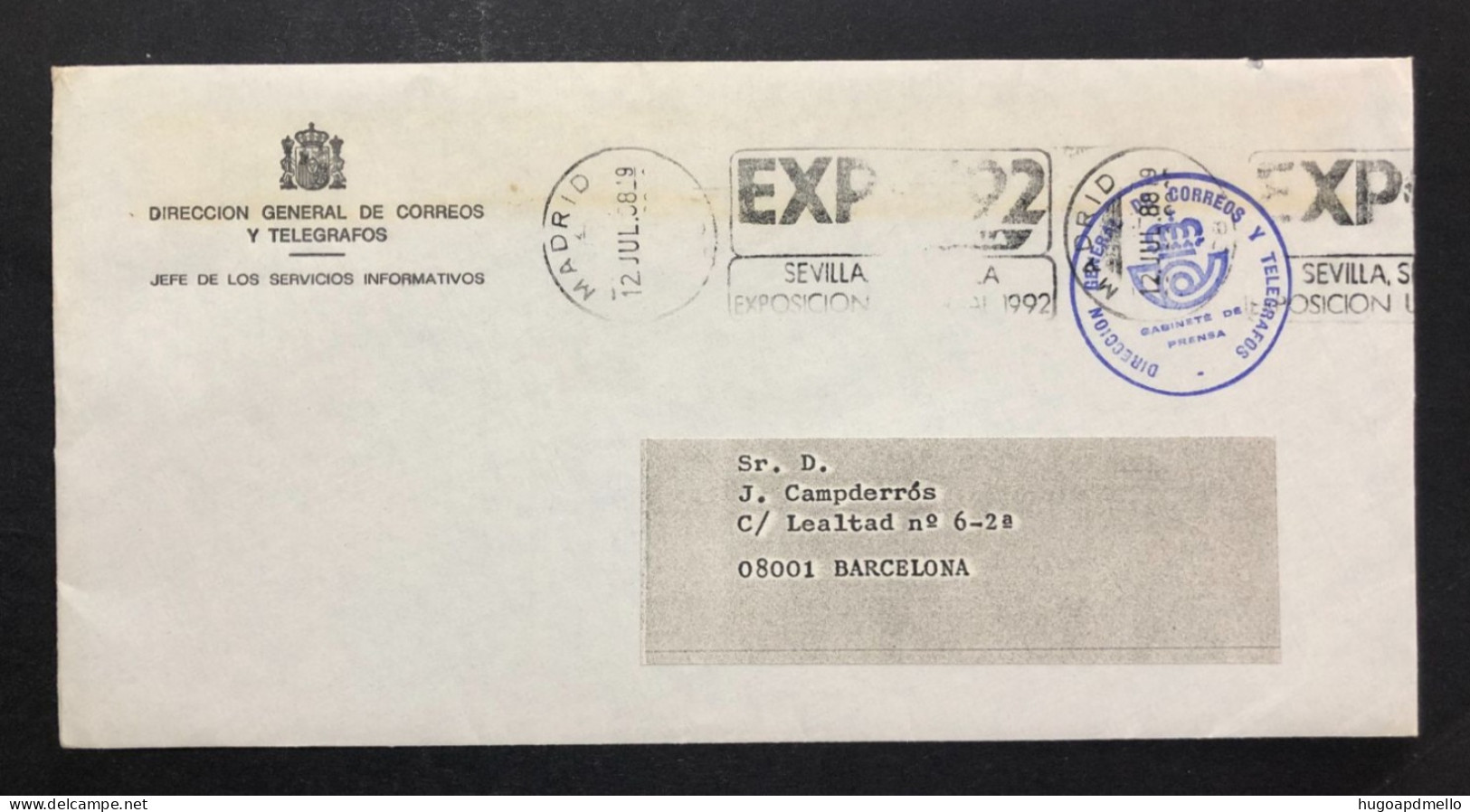 SPAIN, Cover With Special Cancellation « EXPO '92 », « MADRID Postmark », 1988 - 1992 – Séville (Espagne)