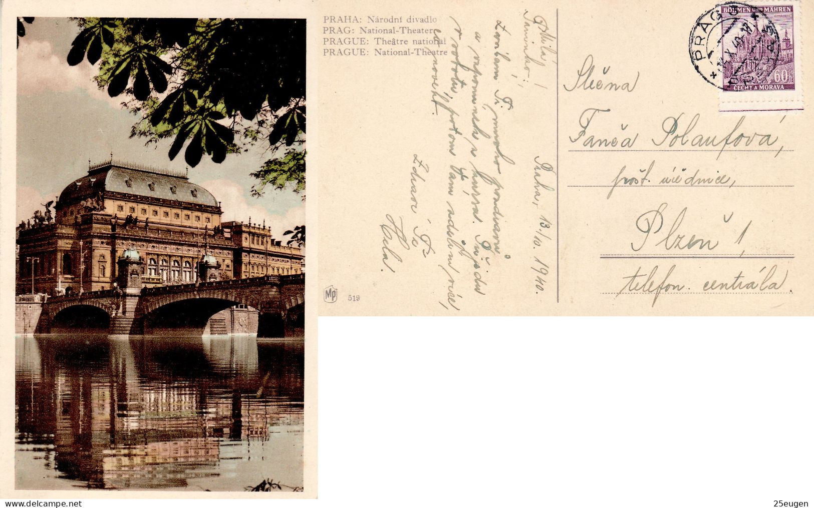 BOHEMIA & MORAVIA 1940 POSTCARD SENT FROM PRAG TO PLZEN - Briefe U. Dokumente