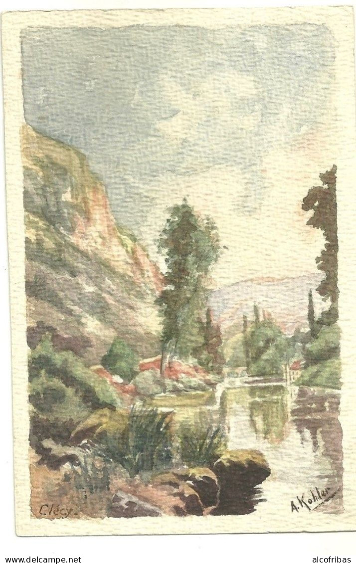 Clécy L'orne Paysage Petite Aquarelle Signée A. Kohler - Acuarelas