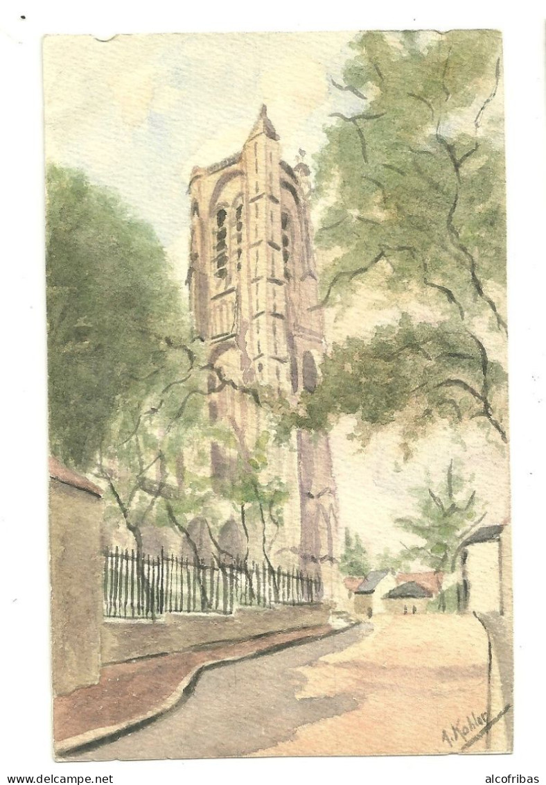 Bourges Cathedrale Tour Nord Petite Aquarelle Signée A. Kohler - Wasserfarben