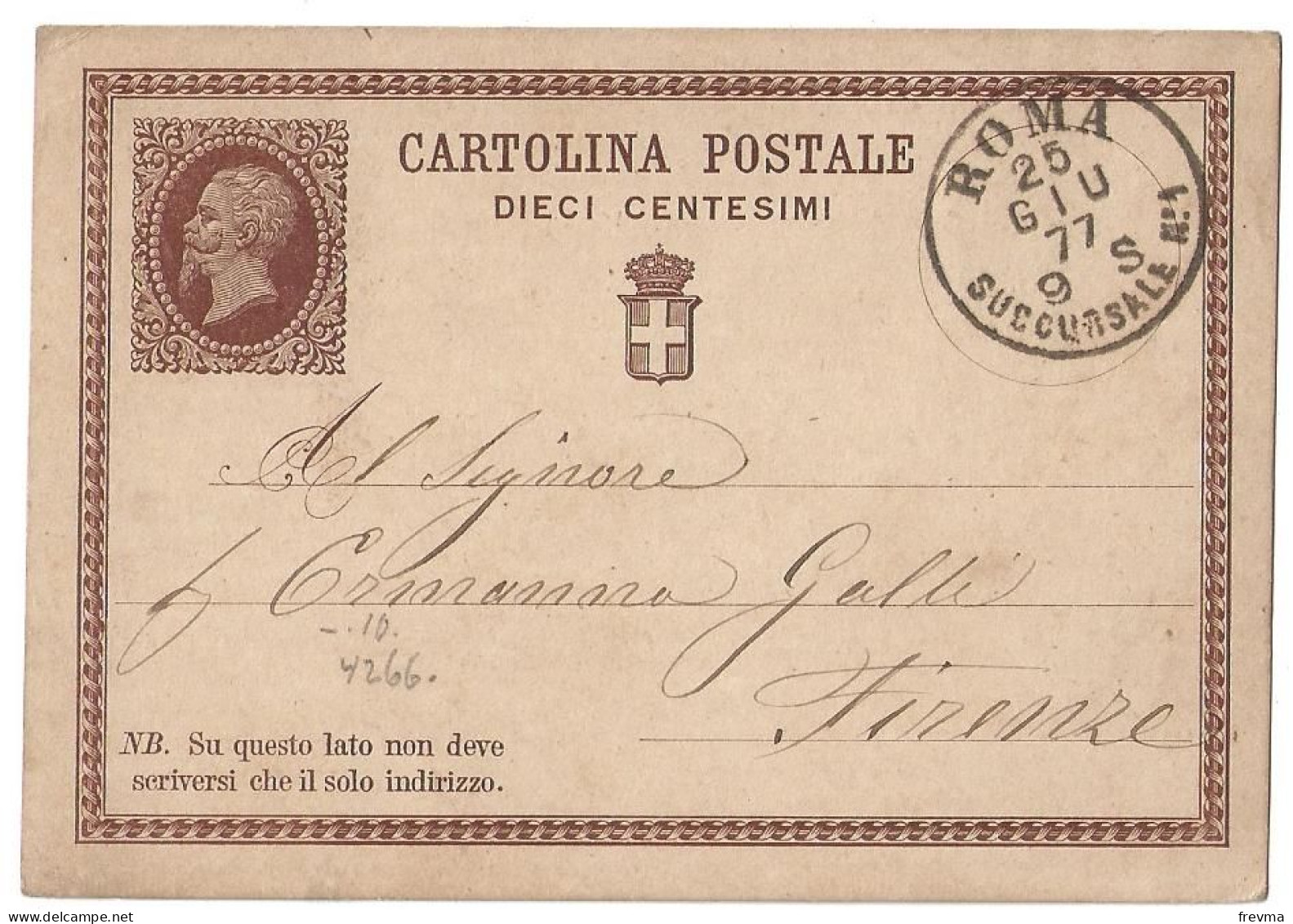 Entier Postaux Italie Obliteration Roma 1877 - Interi Postali