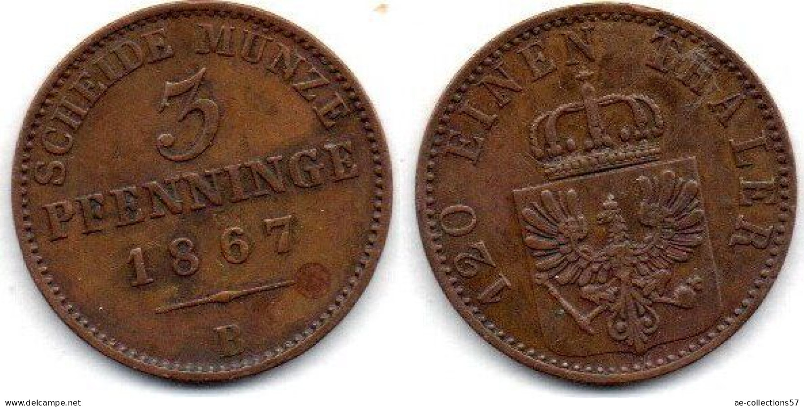 MA 24844 / Prusse - Preussen 3 Pfennige 1867 B TTB - Monedas Pequeñas & Otras Subdivisiones