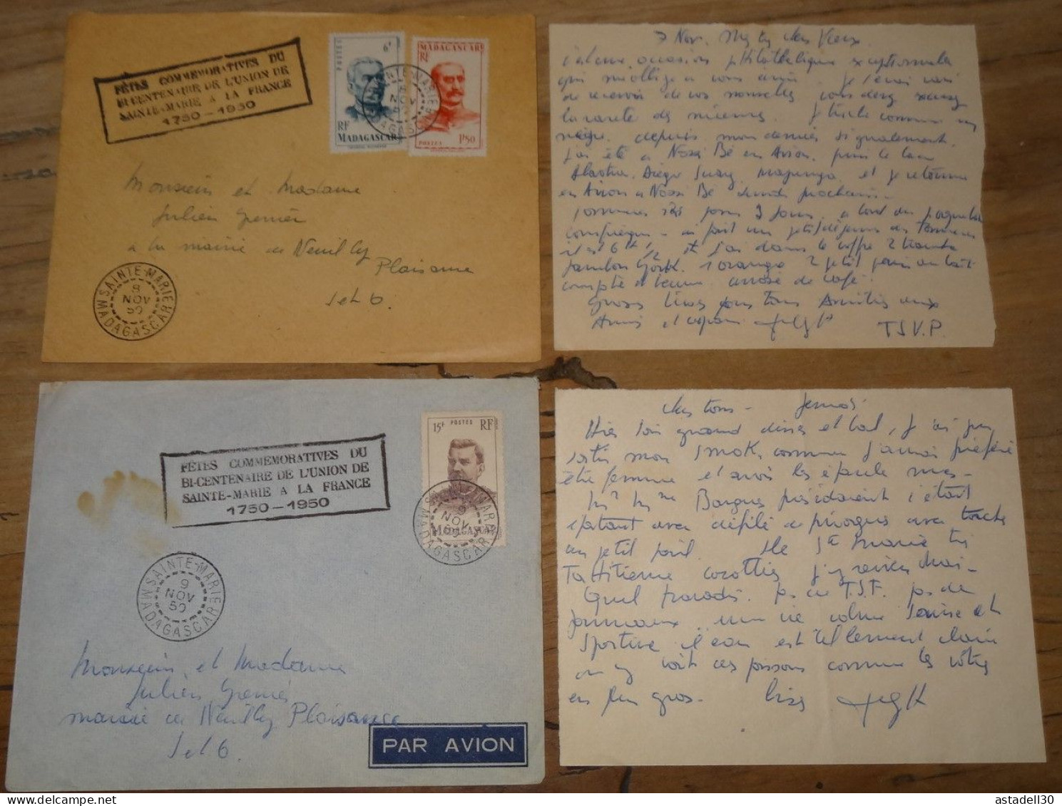 2 Courriers SAINTE MARIE DE MADAGASCAR - 1950   ............... PHI ........  ENV-2166 - Storia Postale