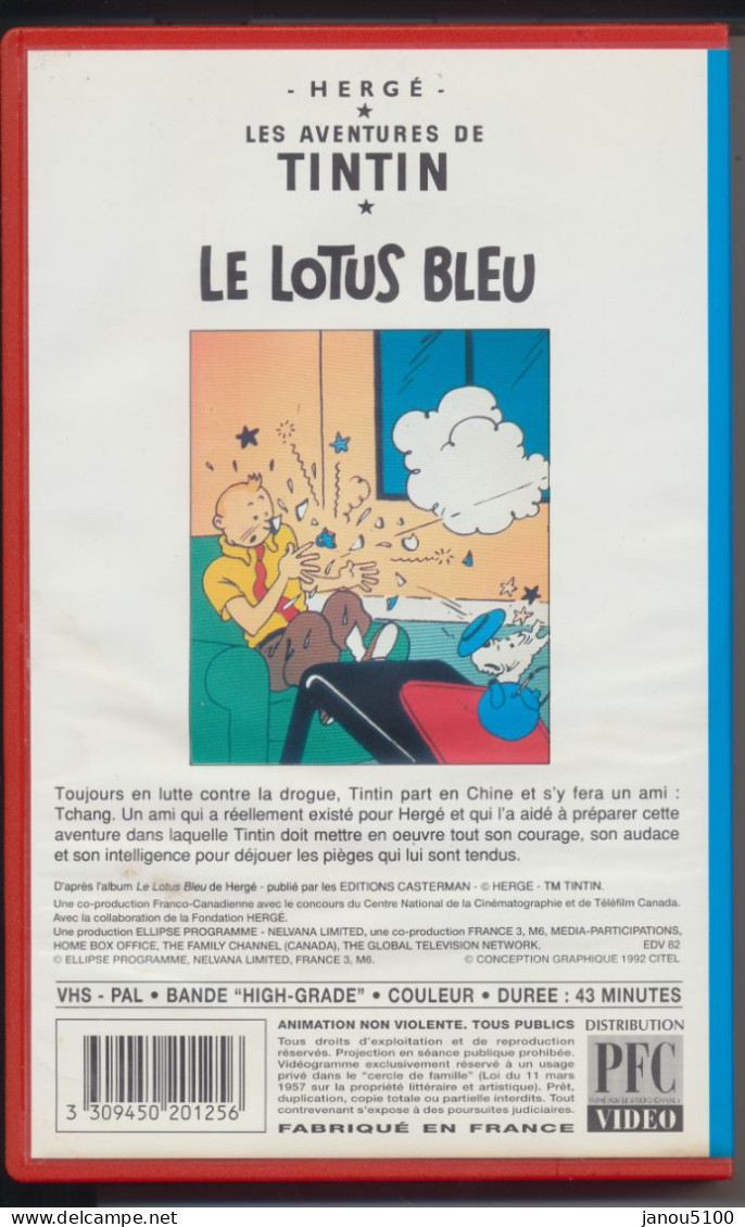 CASSETTES-VIDEO VHS    -    DESSIN ANIME   TINTIN    -  LE LOTUS  BLEU  -  HERGE - Dibujos Animados