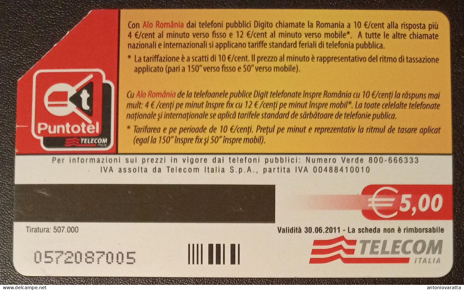 SCH0006 SCHEDE TELEFONICHE - ITALIA - ROMANIA - TELECOM - € 5.00 - Openbaar Gewoon