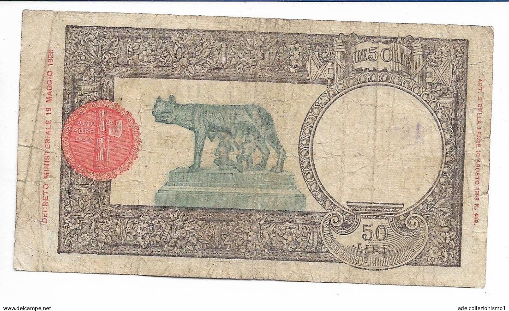 46367) BANCONOTA  DA50 LIRE LUPA CAPITOLINA REGNO ITALIA- 13-2-1943 COME DA FOTO - 50 Lire