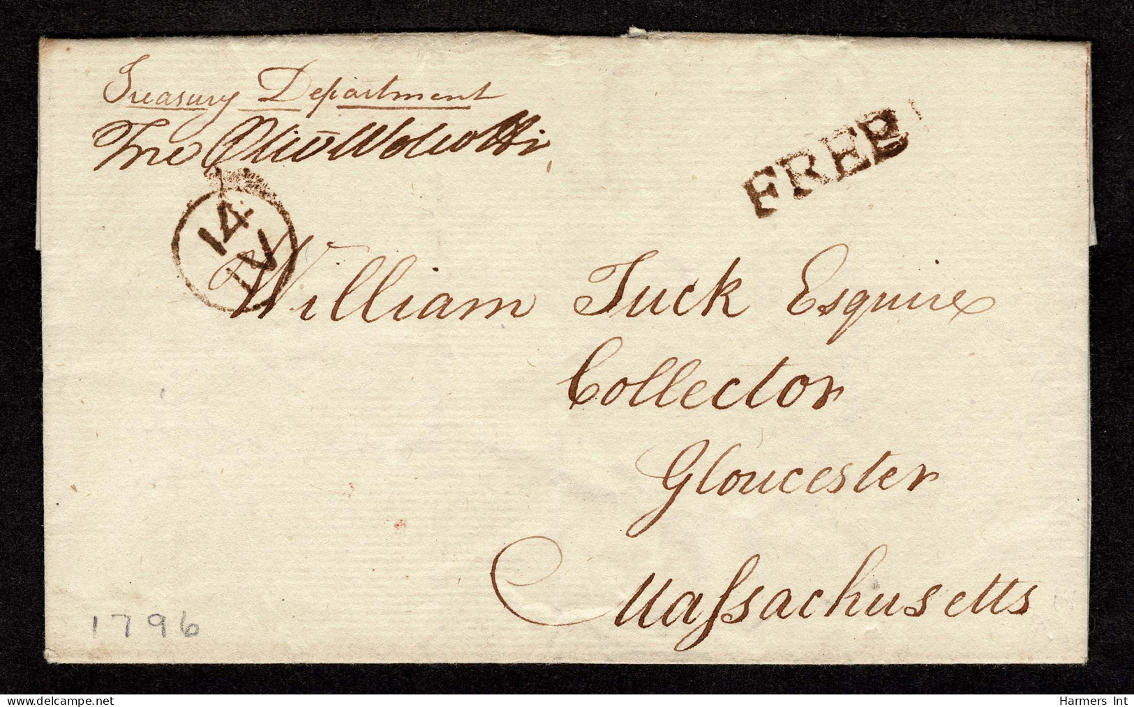 Lot # 008 Colonial: 1796 June, Wolcott, Oliver Jr. Second Treasurer Of The United States Following Alexander Hamilton, F - …-1845 Prephilately