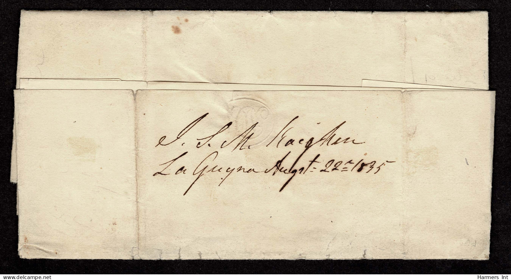 Lot # 009 Philadelphia Full-Rigged Ship: Used From La Guayra, Venezuela To New York; 1835 Folded Letter - …-1845 Vorphilatelie