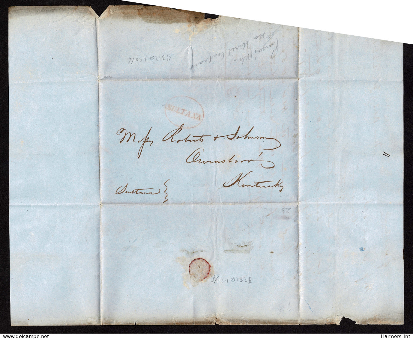 Lot # 011 Steamer SULTANA Red Oval On Blue Folded Letter Datelined "New Orleans March 23, 1845 - …-1845 Préphilatélie