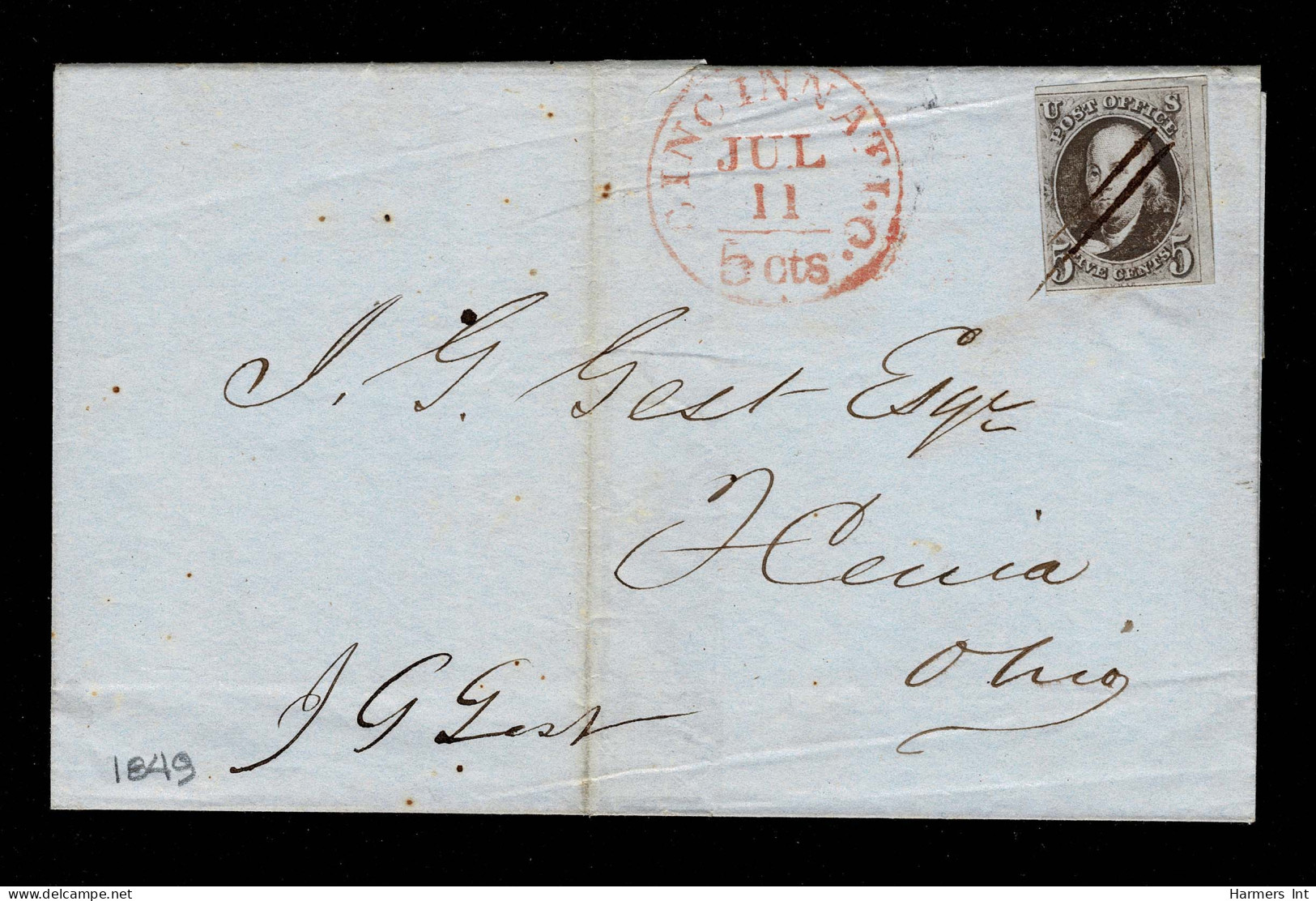 Lot # 017 THREE COVERS (2-folded Letter Sheets And 1 Envelope) Bearing 1847 5¢ Red Brown - Cartas & Documentos