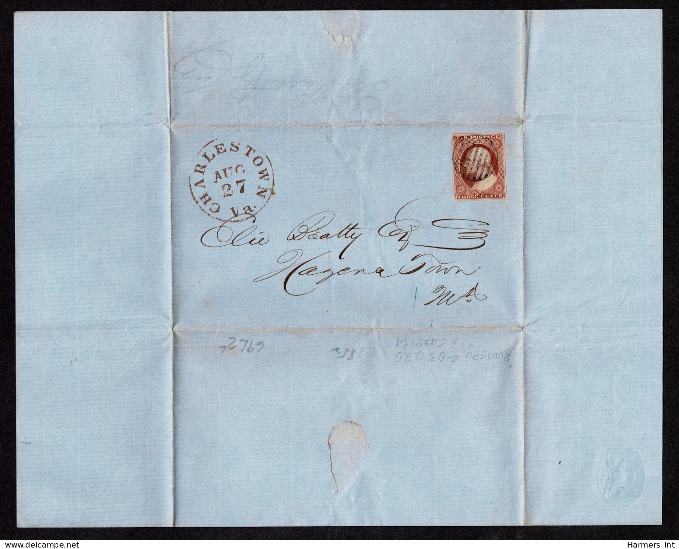 Lot # 022 1852, 3¢ Claret Shade Type I Position 69L2L - Covers & Documents