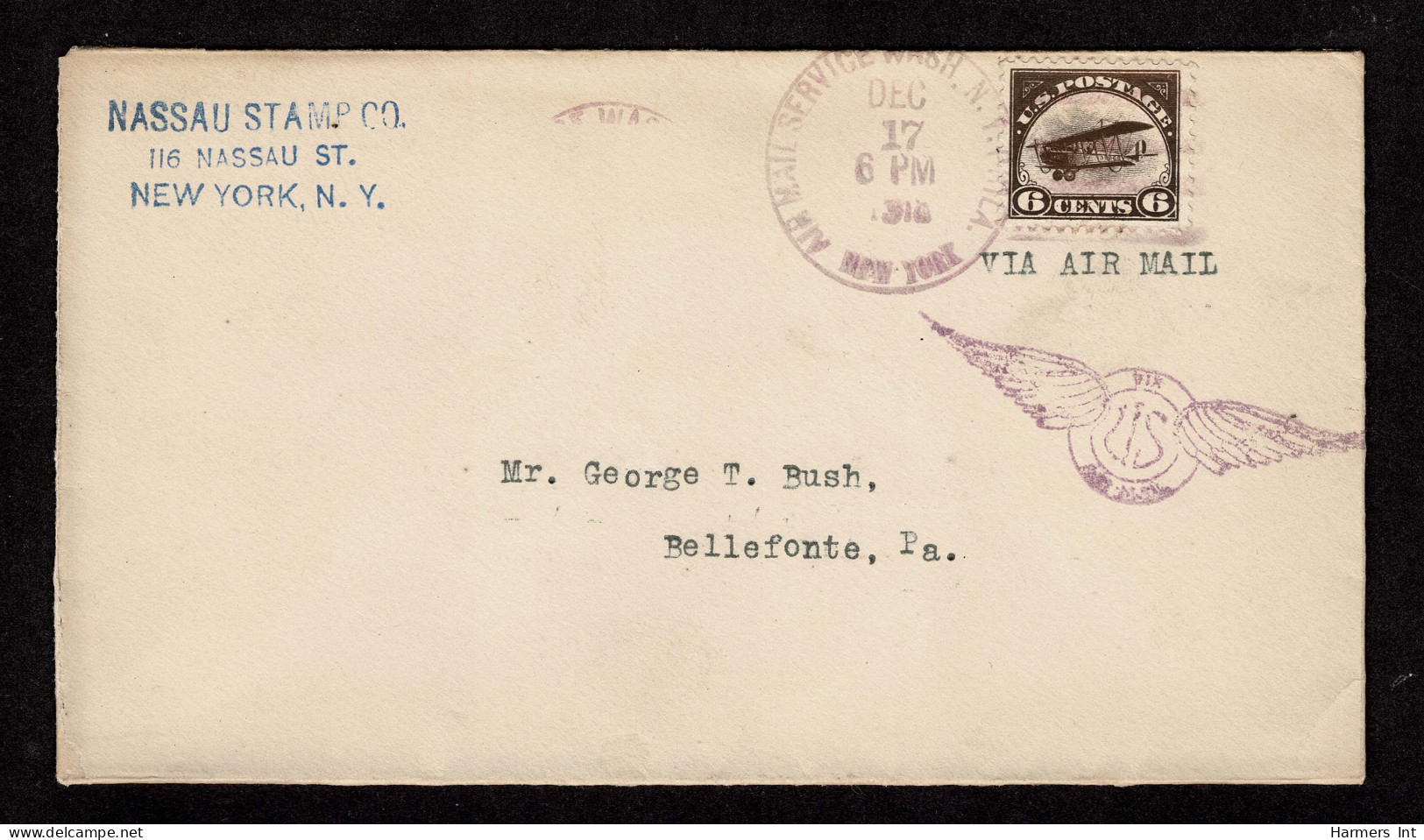 Lot # 066 U.S. Airmail, 1918, 6¢ Orange 2 Covers Each Bearing The Stamp Turned Into The Blackest Stamps We Have Ever See - 1a. 1918-1940 Usados