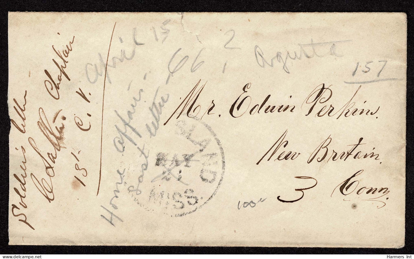 Lot # 083 Confederate States: 1860's Four Stampless Envelopes All Addressed To The Perkins Family In New Britain Conn, T - 1861-65 Etats Confédérés