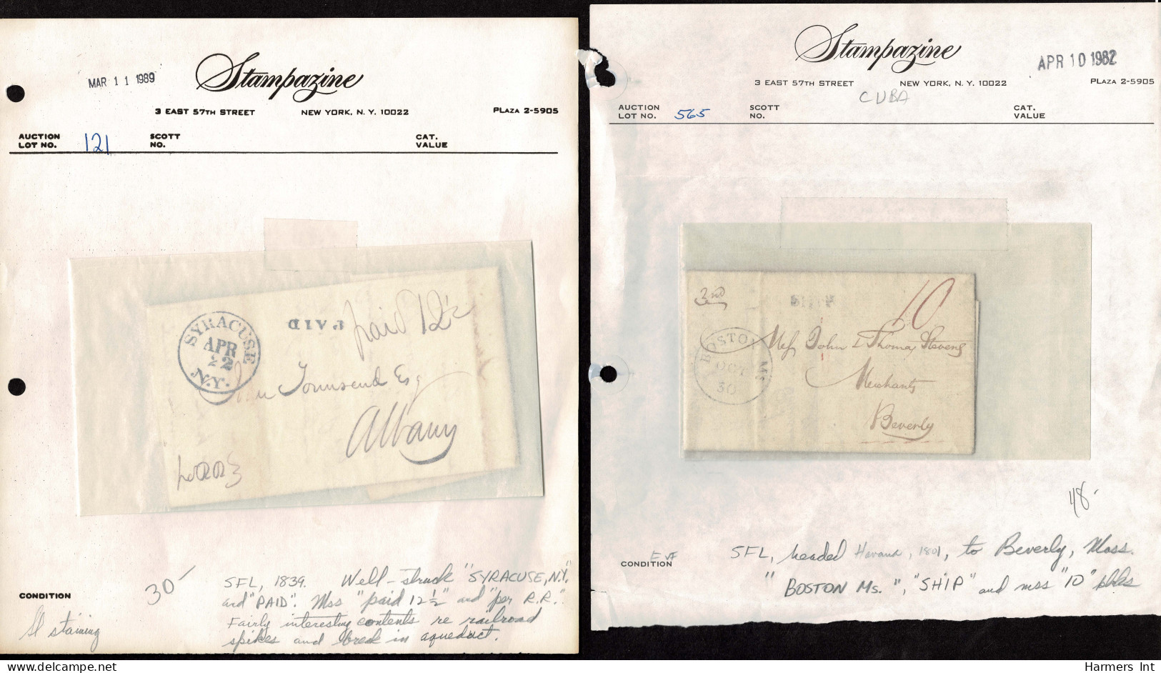 Lot # 095 Stampless Covers: Interesting Group of 14 covers 1820's to 1860's comprising SHIP, RAILROAD, STEAMBOAT, EXPRES