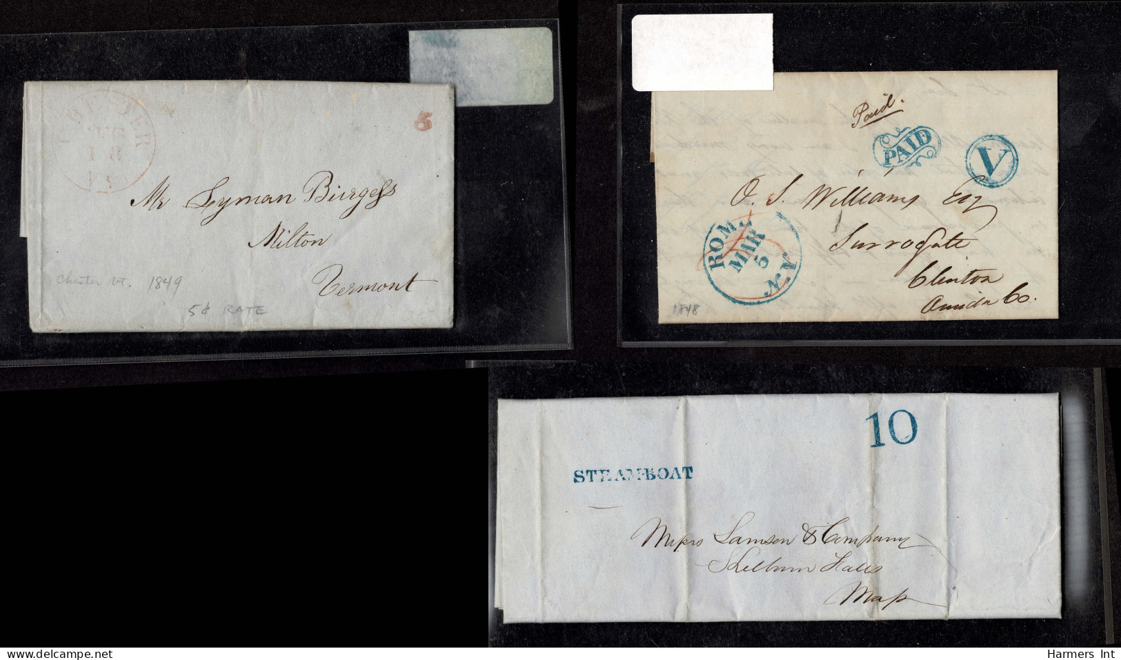 Lot # 096 Stampless Covers: 15 covers 1840's & 50's all bearing numeral handstamps in black, red or blue