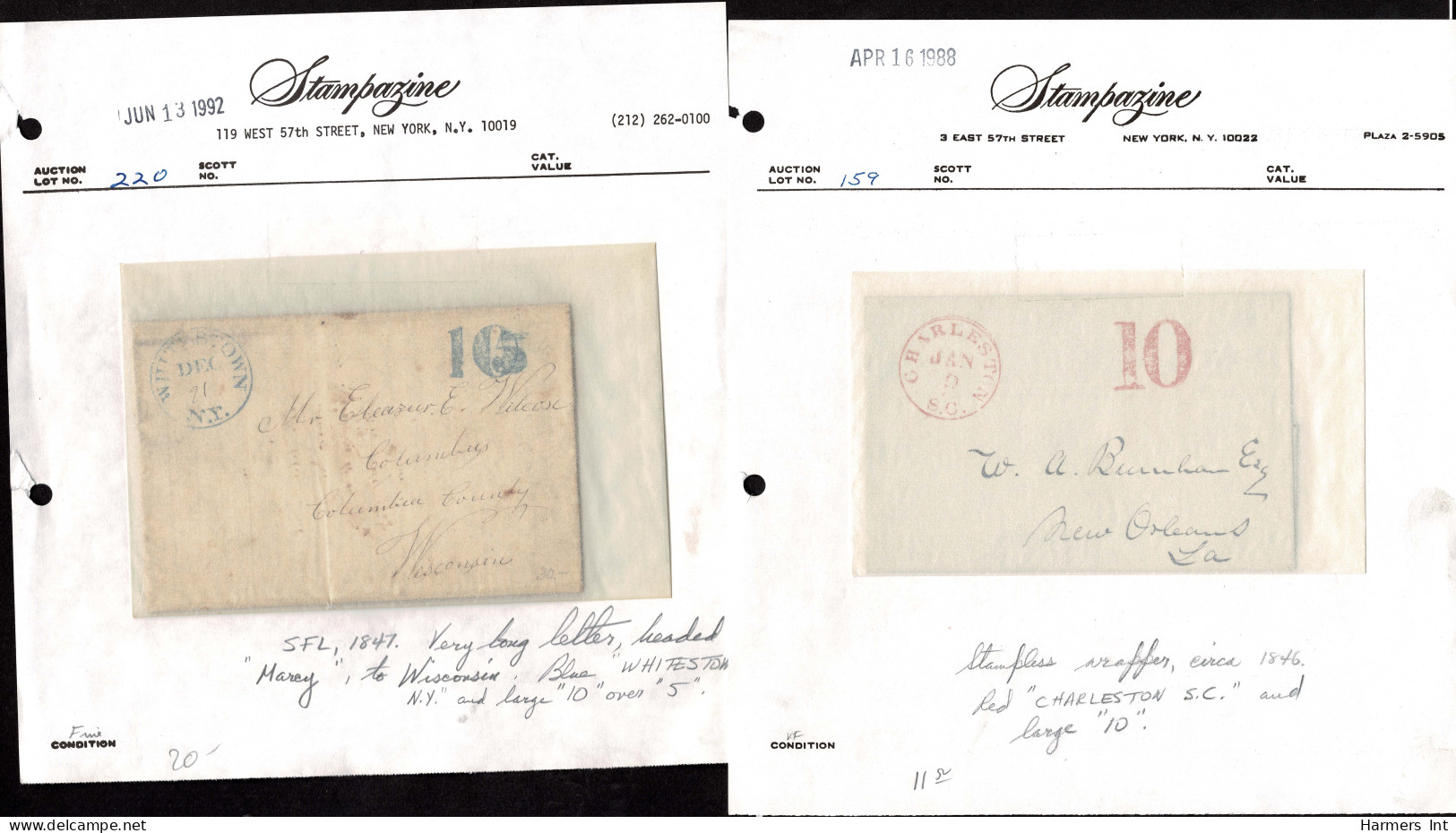 Lot # 096 Stampless Covers: 15 covers 1840's & 50's all bearing numeral handstamps in black, red or blue