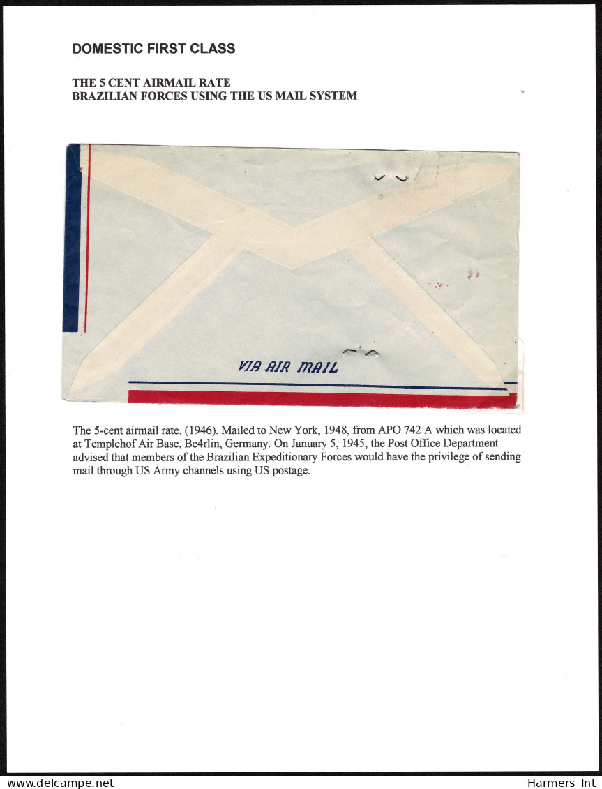 Lot # 112 Brazilian Military Mission Air Mail Envelope: Bearing 1938, 5¢ Monroe Blue - Briefe U. Dokumente