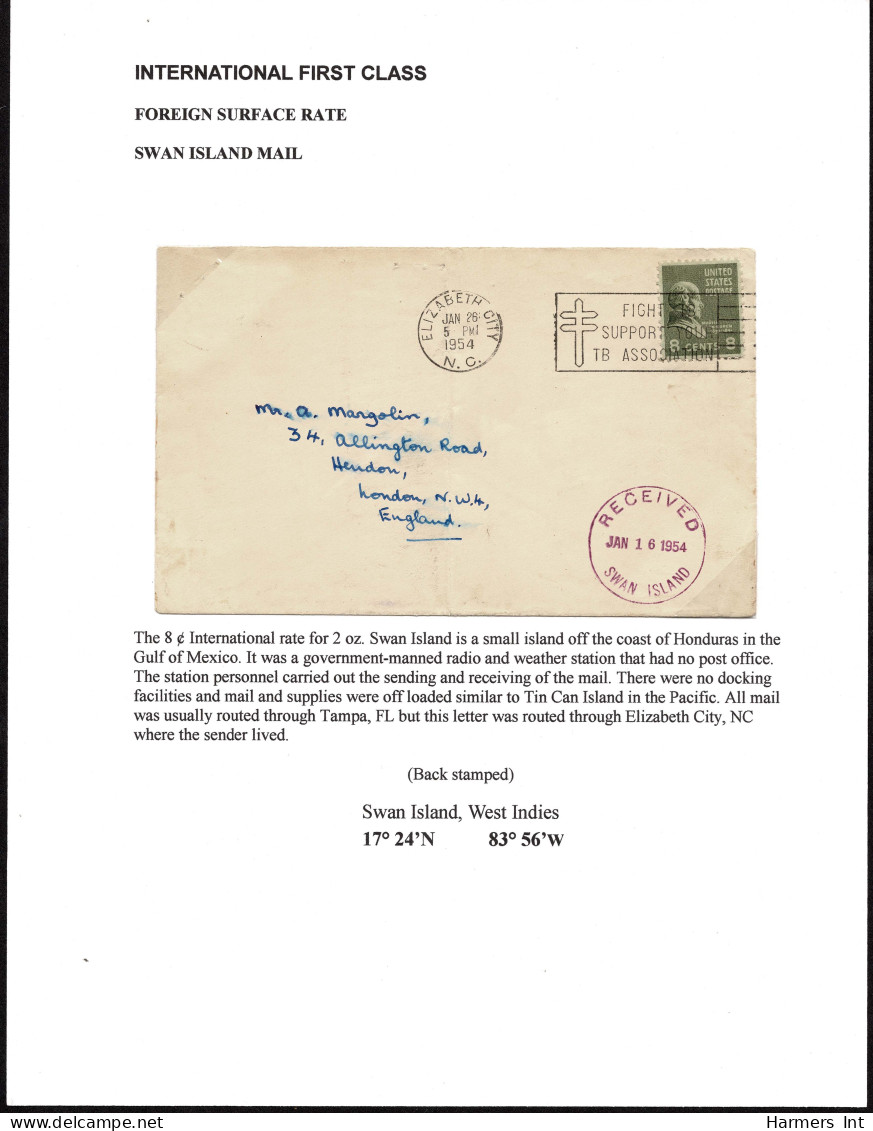 Lot # 121 International First Class Foreign Surface Rate: 1954 Envelope Bearing 1938, 8¢ Van Buren Olive Green - Briefe U. Dokumente