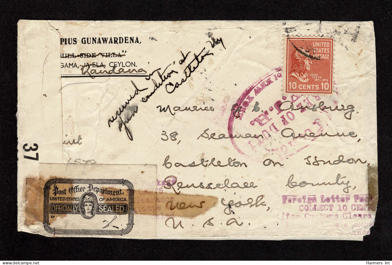 Lot # 123 Prisoner Mail: 1938, 10¢ Tyler Brown Red - Cartas & Documentos