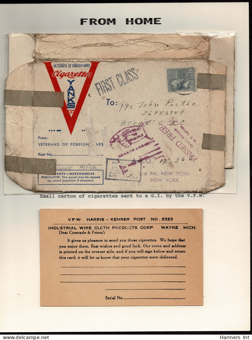 Lot # 134 PARCEL: 1938, 15¢ Buchanan Blue Grey Tied On 6” X 4 ½ “ X 1” Box (flattened For Mounting) - Lettres & Documents