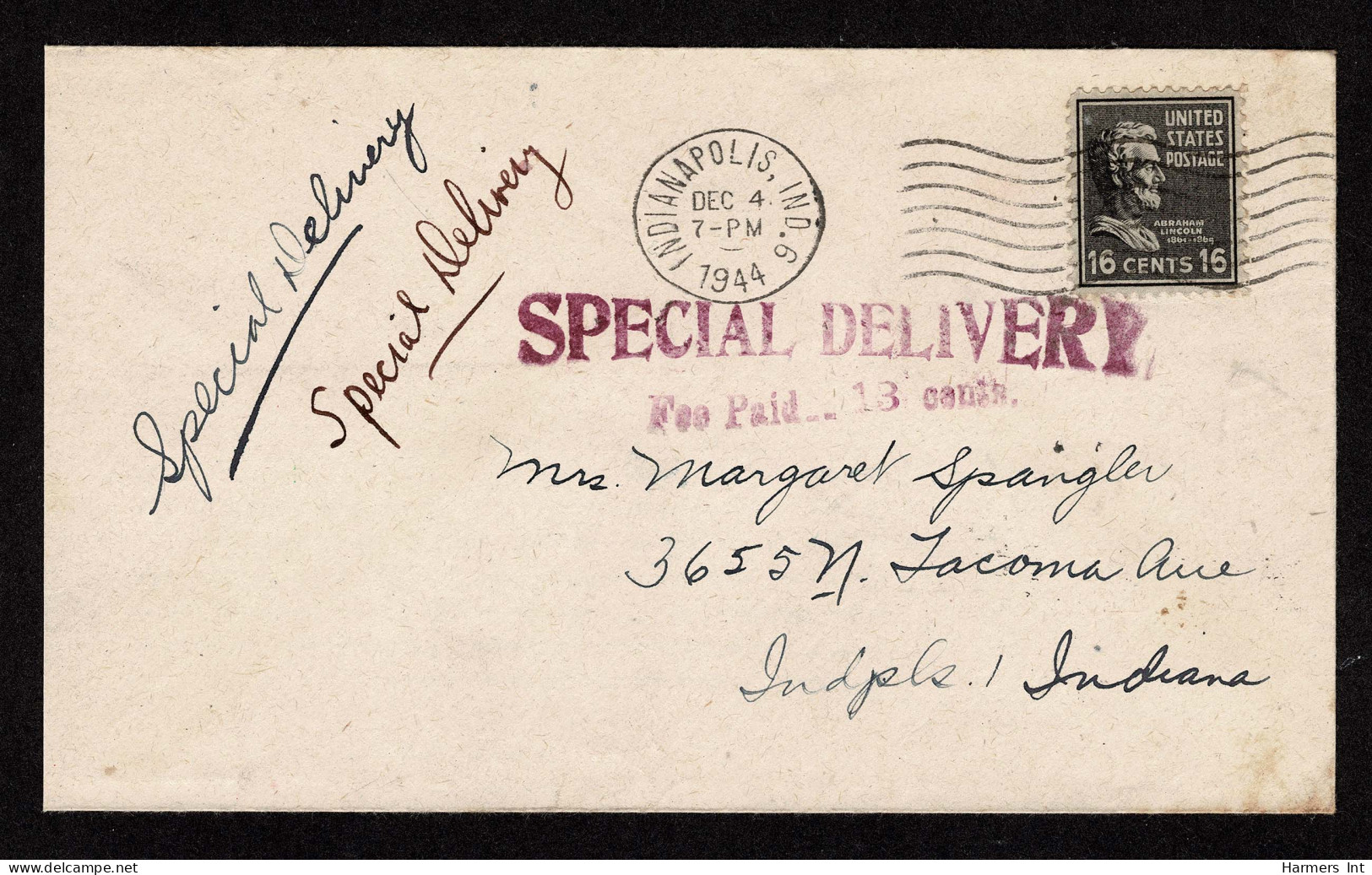 Lot # 136 Special Delivery: 1938, 16¢ Lincoln Black - Cartas & Documentos