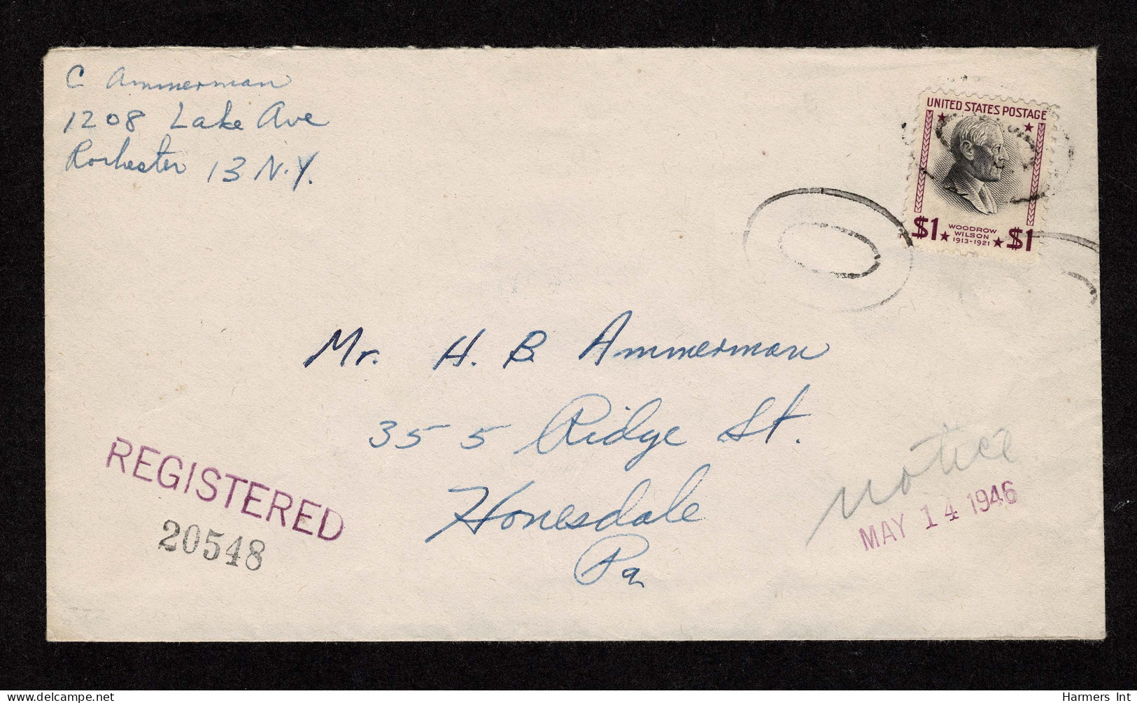 Lot # 148 Registered Mail: 1938, $1 Wilson - Covers & Documents