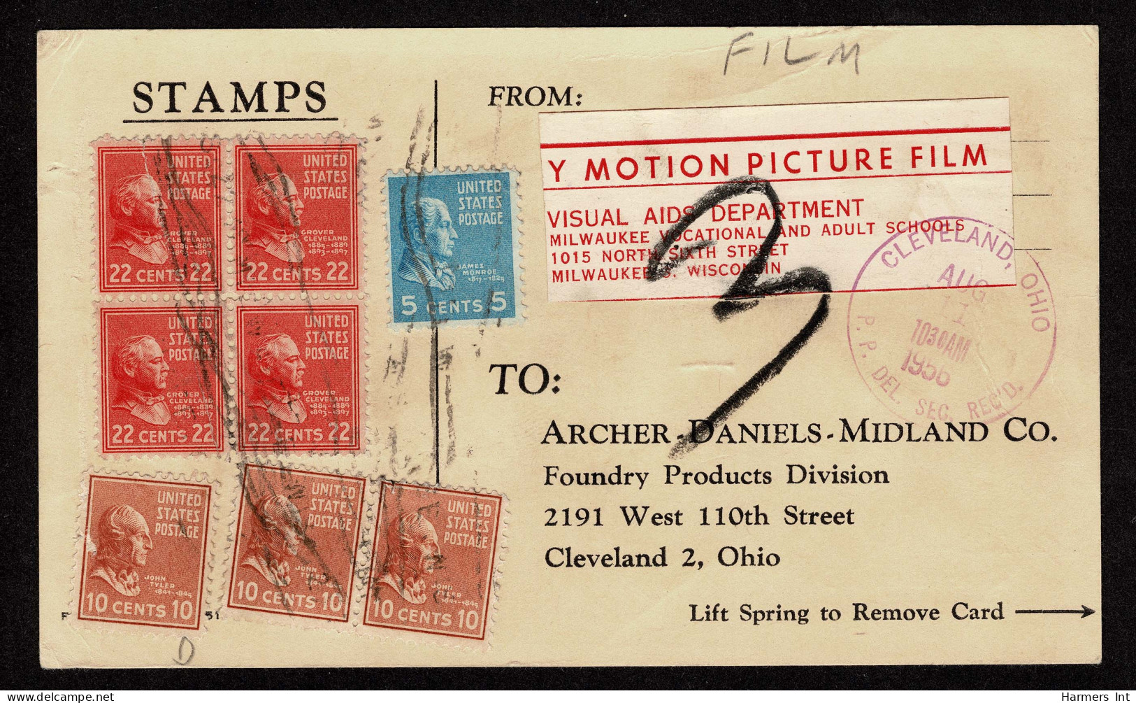 Lot # 160 Fourth Class Mail: 21c Dull Blue BLOCK OF FOUR And 9c Rose Pink - Covers & Documents