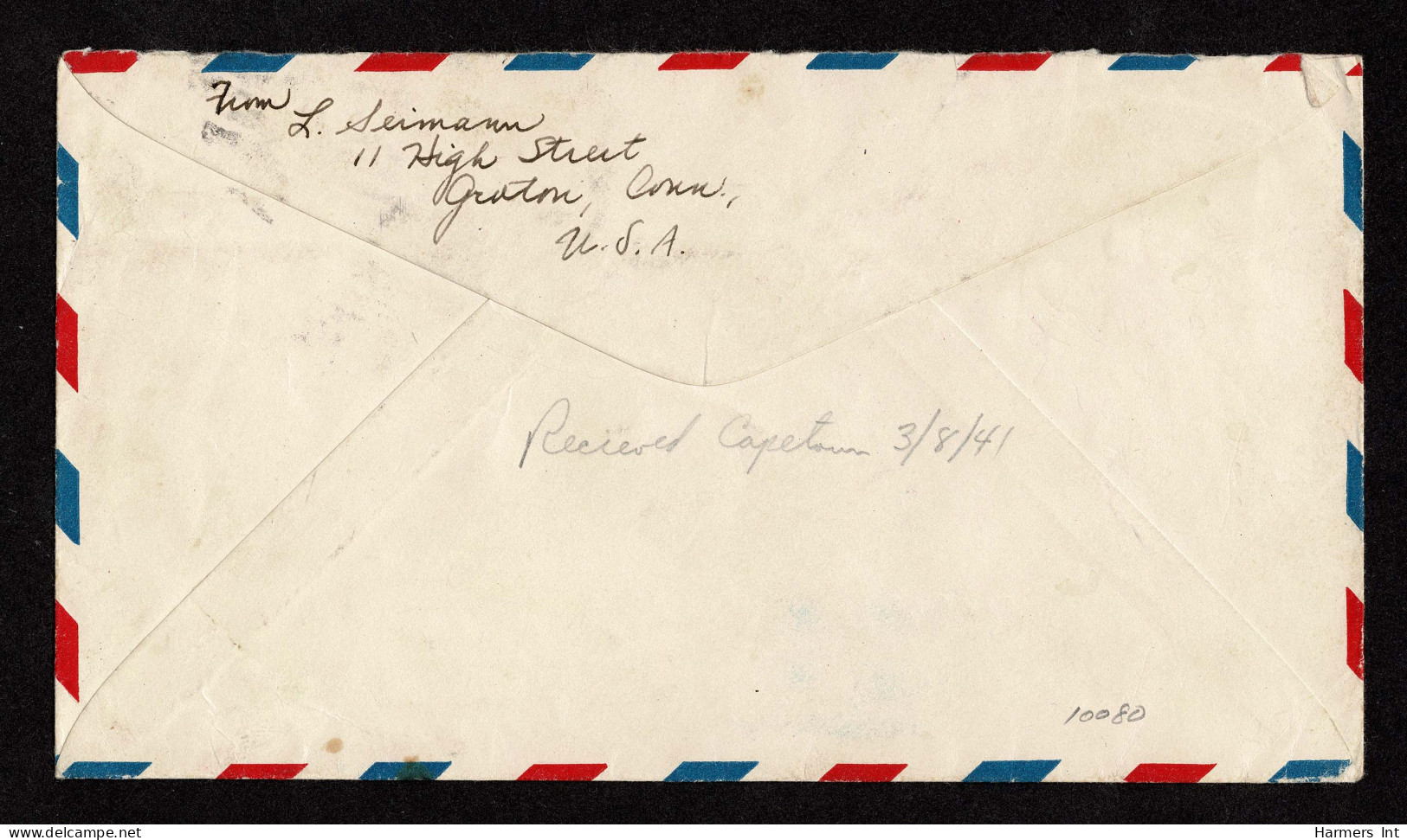 Lot # 215 Used To South Africa: 1941 Cover Bearing 1938 50c Taft Mauve, 25c McKinley Deep Red Lilac, 1940 1c Bright Blue - Lettres & Documents