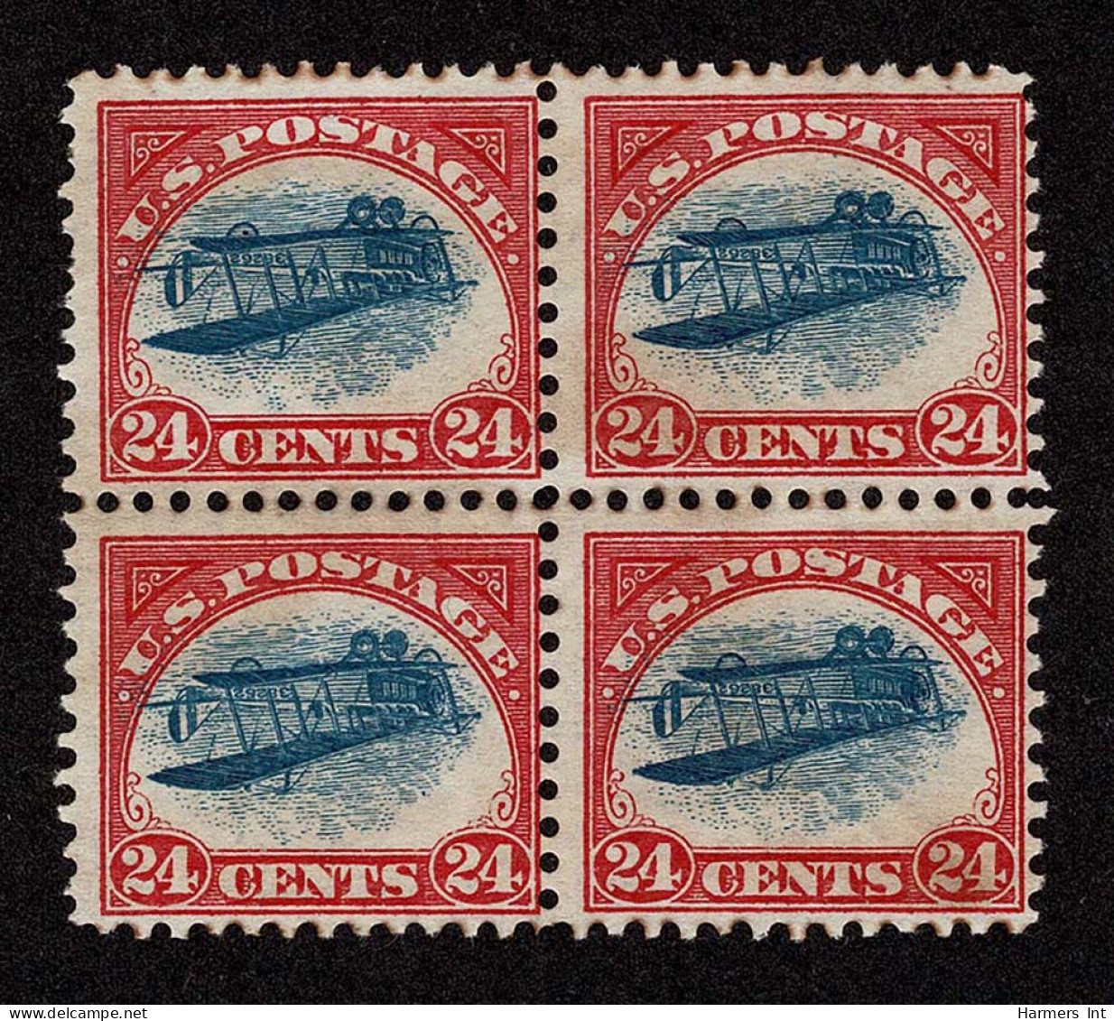 Lot # 292 Airmail, 1918, 24¢ Carmine Rose & Blue, Center Inverted BLOCK OF FOUR - Other & Unclassified