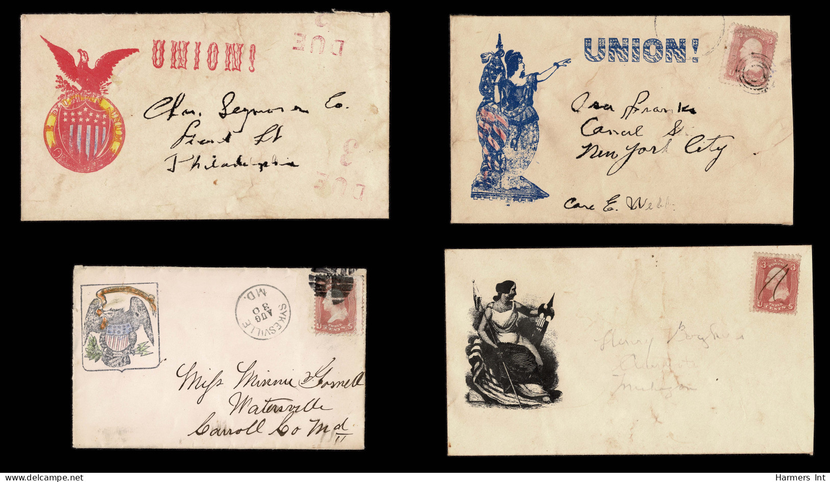 Lot # 297 Civil War Patriotics: Group Of 16 "used" Covers Plus A Wells Fargo - Sonstige & Ohne Zuordnung