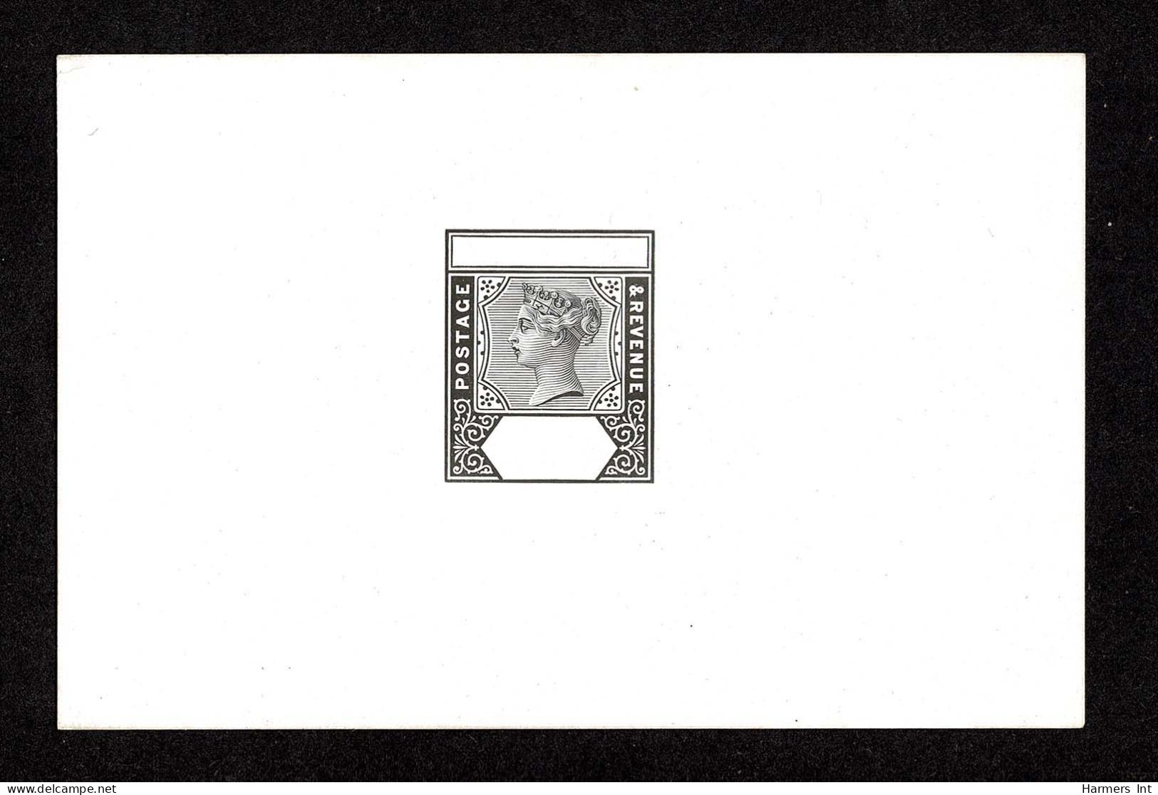 Lot # 362 British Commonwealth: 1880's Queen Victoria "Postage & Revenue" Master Die Proof In Black On Glazed Card (92 X - Otros & Sin Clasificación