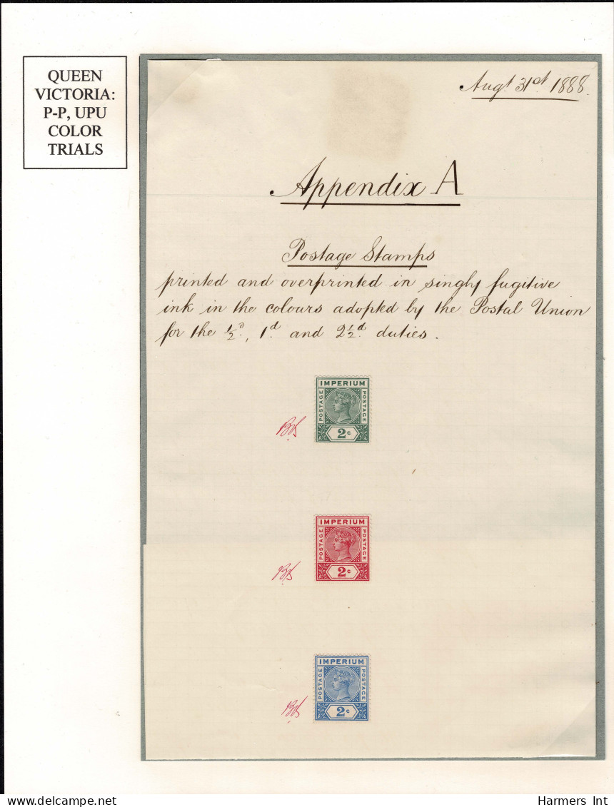 Lot # 367 British Commonwealth: Queen Victoria Imperium Trials In U.P.U Colors Of The Postage And Postage "Die 1" Key Pl - Other & Unclassified